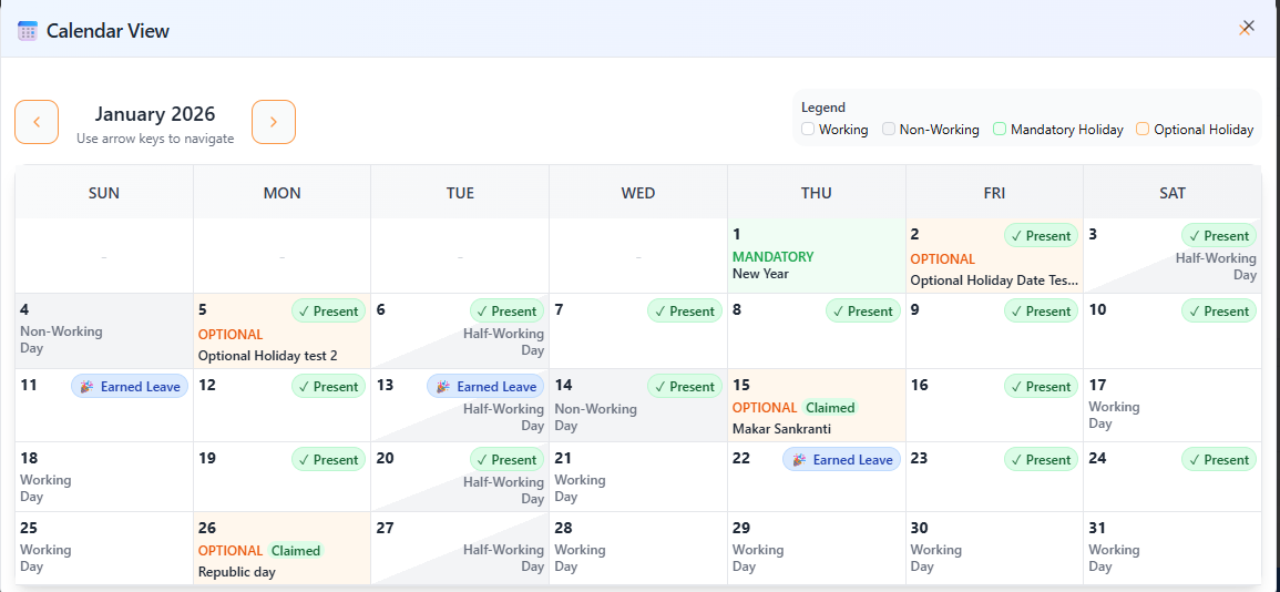 EZII Attendance - Real-time dashboard, roster and calendar
