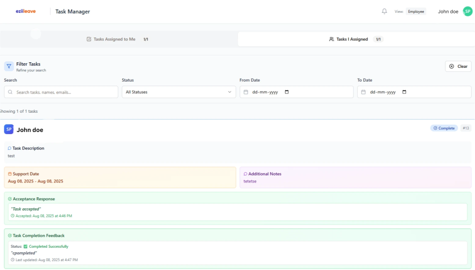 Collaborate - Task assignment when on leave